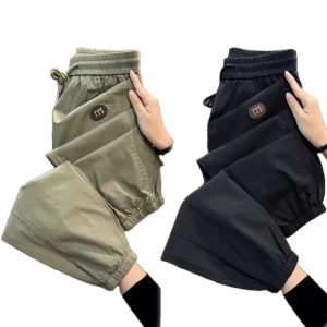 Casual pants Summer silk lightweight casual pants for men - trendy loose-legged nine-inch sporty workwear menn long pants
