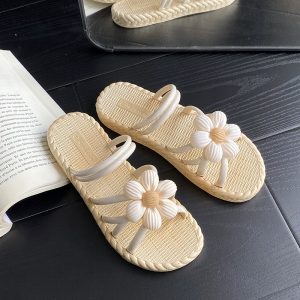 Fashionable flower women's shoes summer straw slippers ethnic style beach slipper two shoes sandals