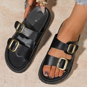 High-heel flip-flops for women summer fashion, with leather buckle single-strand beach sandals women