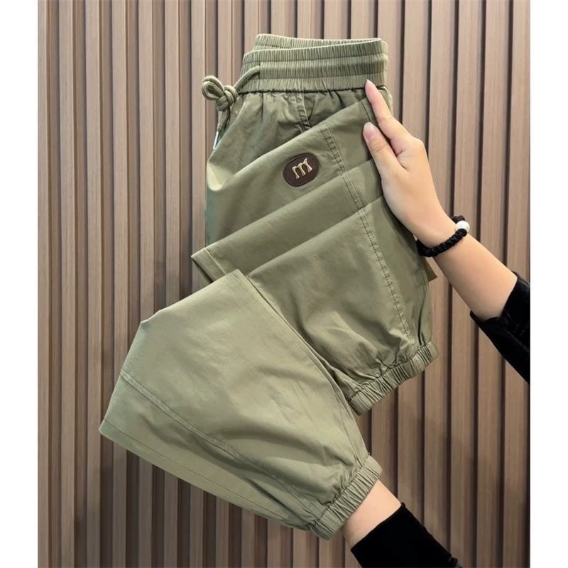 Casual pants Summer silk lightweight casual pants for men - trendy loose-legged nine-inch sporty workwear menn long pants - Image 3