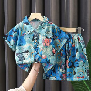Children's short-sleeved short pants set - summer beach outfit two-piece set