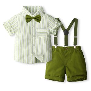 Summer short-sleeved boys' suspenders stripes - children's set