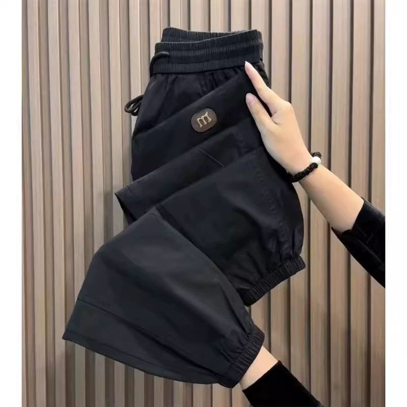 Casual pants Summer silk lightweight casual pants for men - trendy loose-legged nine-inch sporty workwear menn long pants - Image 2
