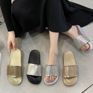 Fashionable slippers diamond-colored women's slippers thick sole comfortabl all-matching beach shoes