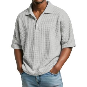 Men's collared plain-color casual T-shirt sporty loose-fitting men's clothing short sleeve